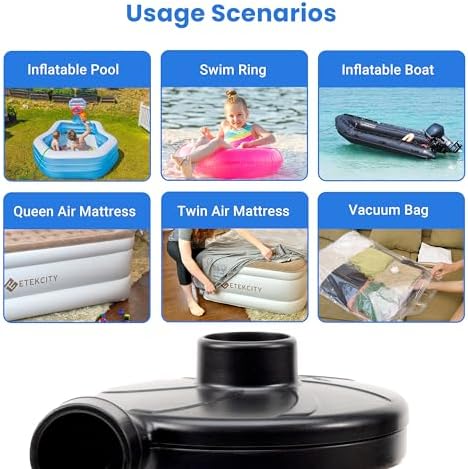 Etekcity Air Pump for Inflatables Quick-Fill Deflate 110-120V Black