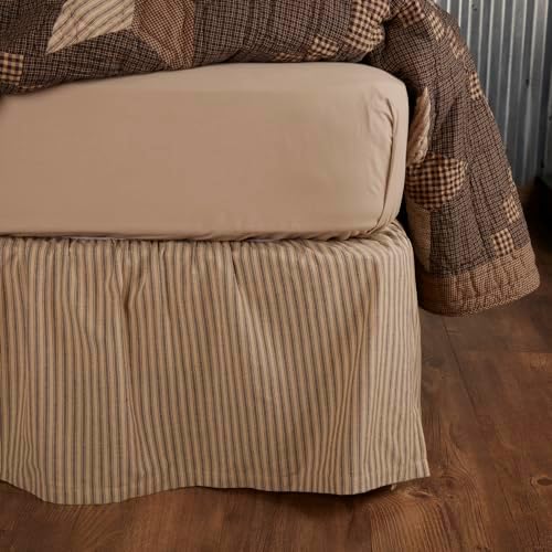 VHC Brands Farmhouse Star Ticking Striped Cotton Bed Skirt Charcoal Black