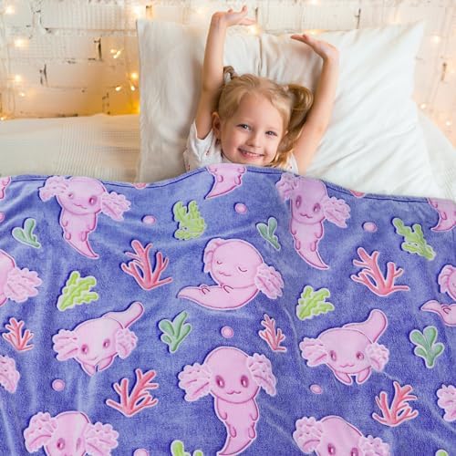 Glow in The Dark Axolotl Throw Blanket for Kids