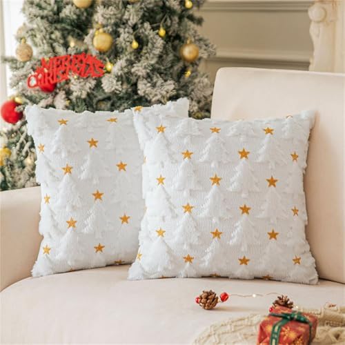 Cute Star Embroidery Christmas Tree Pillow Case
