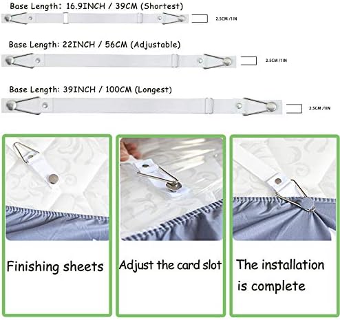 Luckyyao Adjustable Bed Sheet Straps with Elastic Clips and Metal Buckles