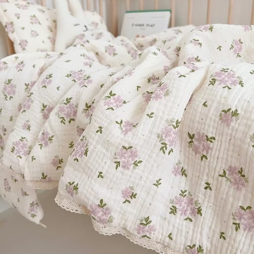 BuLuTu Purple Flower Baby Quilt for Kids Summer Crib Blanket