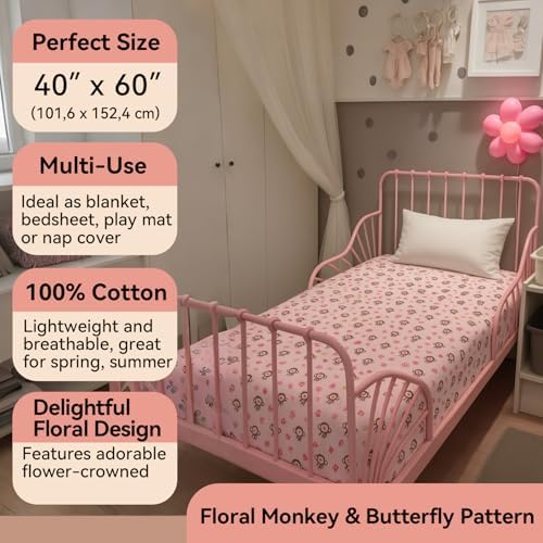 Omilion Kids Throw Blanket - Floral Monkey Butterfly Design