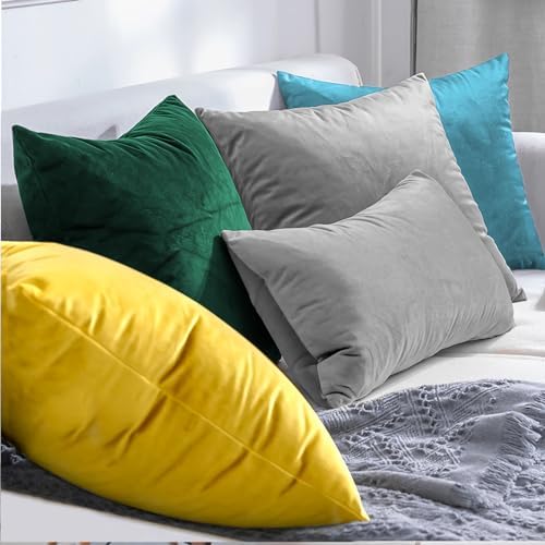 Jyumini Velvet Throw Pillow Covers 12x20 Inch Grey