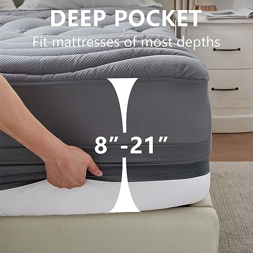 Elven Home Twin Mattress Pad Waterproof with Pillow Top - 39x75 Inch Grey