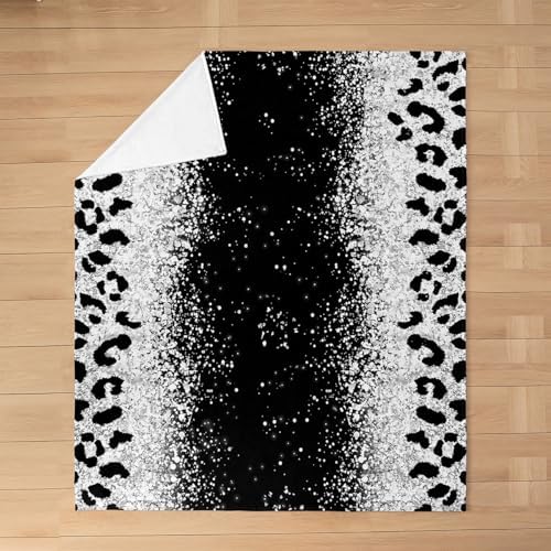 Glitter Silver Leopard Fuzzy Throw Blanket 50x60