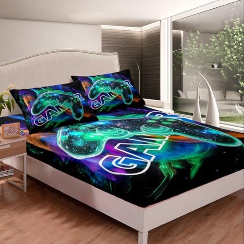 Cool Gaming Fitted Sheet Set Twin Size with 1 Pillowcase