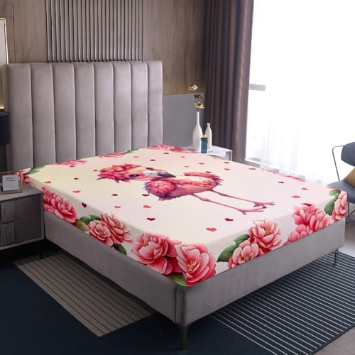 Cute Flamingo Fitted Sheet Twin Set with Pillowcase