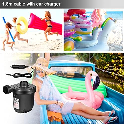 Flanney Air Pump for Inflatables - 3 Nozzles 12V110V Quick Fill Deflate
