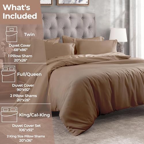 Superior 300-Thread Duvet Cover Set Premium Egyptian Cotton FullQueen Taupe 1