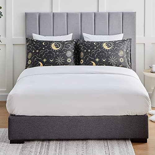 EXQ Home Satin Pillowcase Set of 2 - 20x30 Inches Black Printed 1