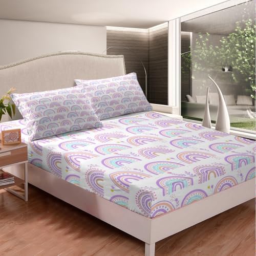 Manfei Purple Rainbow Bed Sheet Set with 1 Pillowcase