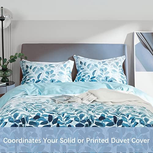 MILDY 100 Cotton Pillow Shams - Gradient Blue Leaf Print Queen 20x26 2pc