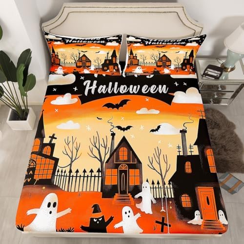 Castle Fairy Halloween Fitted Sheet Twin Set with Pillowcase