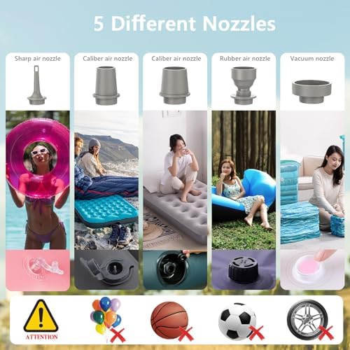 ICEKATI Portable Air Pump with LED Light and 5 Nozzles