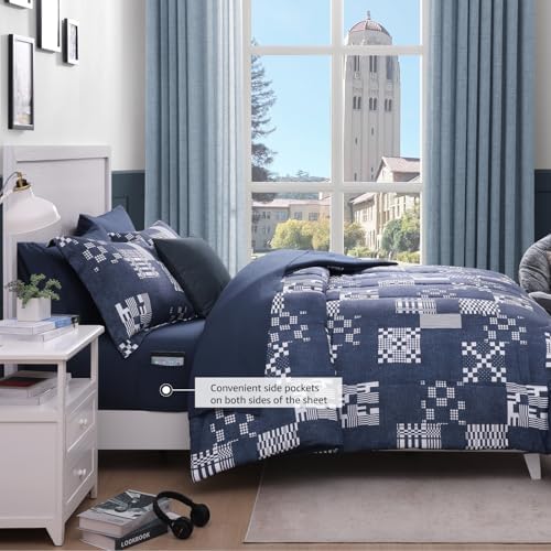 Navy Blue Plaid Twin XL Comforter Set 5 Pieces