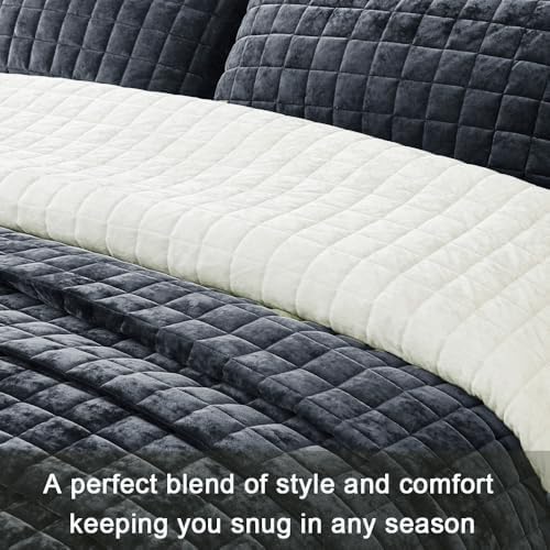 LR Rocaloca Velvet Quilt Set King Size 98x106 Blue Gray