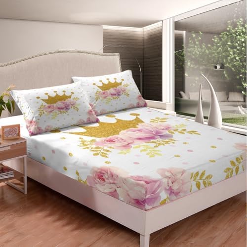 Castle Fairy Princess Crown Purple Floral Sheet Set Twin Size