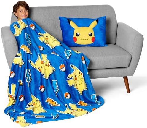 NORTHWEST Pikachu Plush Blanket Set - 50x60 and 14x20
