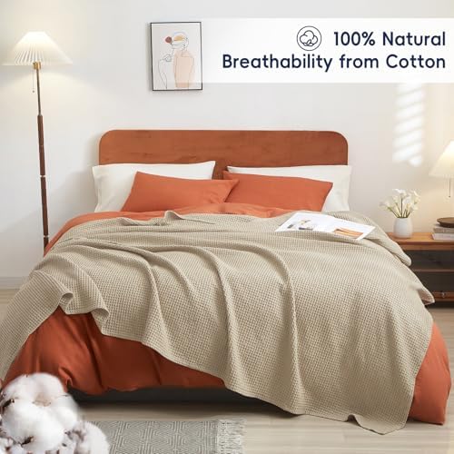 PHF Pre-Washed Cotton Waffle Blanket Twin Size for Bed