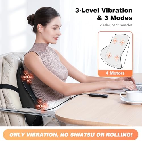 KNQZE Heated Lumbar Support Pillow with Vibration for Office Chair - Black