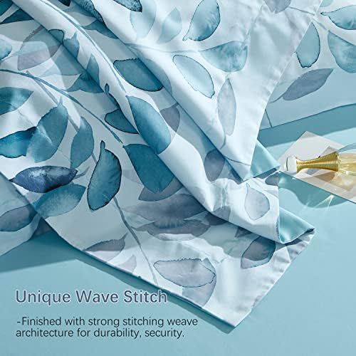 MILDY 100 Cotton Pillow Shams - Gradient Blue Leaf Print Queen 20x26 2pc