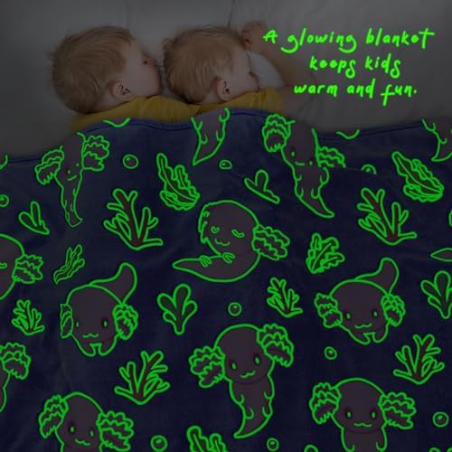 Glow in The Dark Axolotl Throw Blanket for Kids