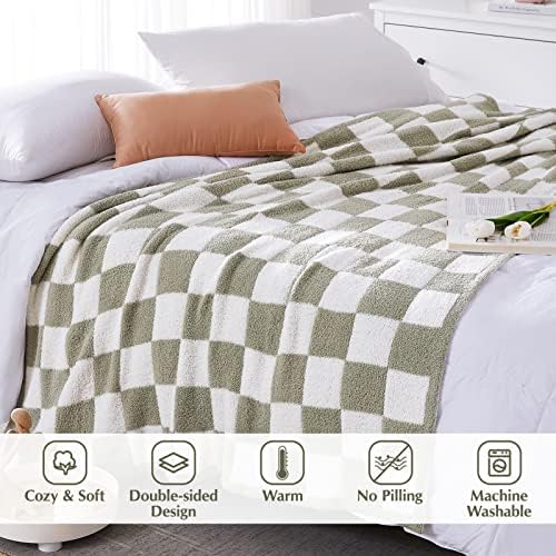 WRENSONGE Checkered Throw Blanket Sage Green Soft Cozy Fluffy 1