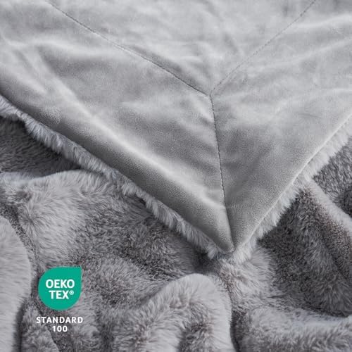 Cozy Bliss Faux Fur Throw Blanket Grey 50x60 Inches