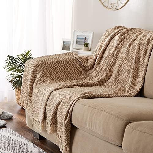 DII Rustic Farmhouse Double Diamond Woven Throw 50x60 Stone