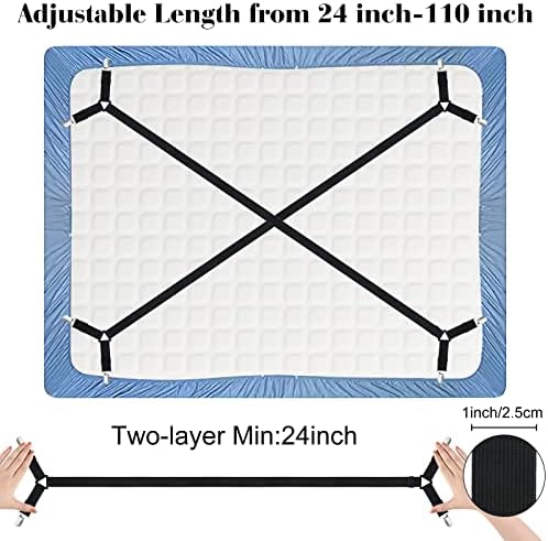 Morcheiong Sheet Fasteners - 4 Pack Adjustable Bed Sheet Straps Black