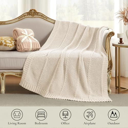 Amlie Home Chenille Knit Throw Blanket Ivory 50x60