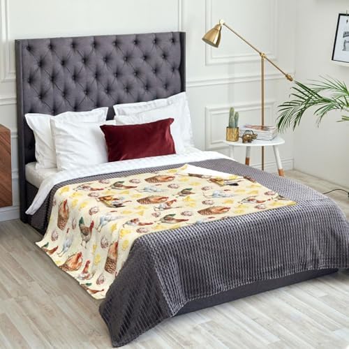 Cozy Flannel Blanket with Cute Chicken Pattern - 50x40 Inches