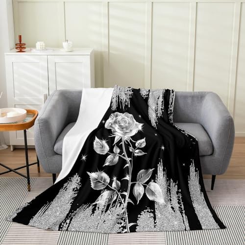 Erosebridal 40x50 Inch Flannel Blanket with Silver Sequins