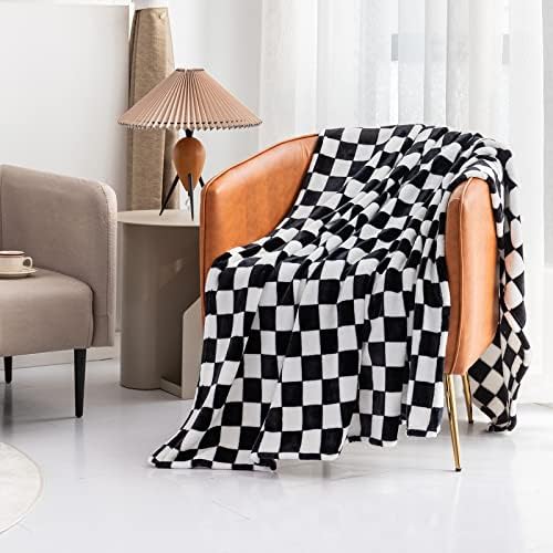 LOMAO Soft Flannel Throw Blanket with Checkerboard Pattern Black 50x60