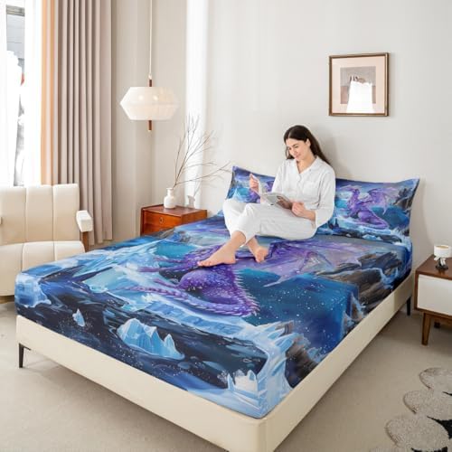 Purple Dragon Fitted Sheet Twin Set with 1 Pillowcase