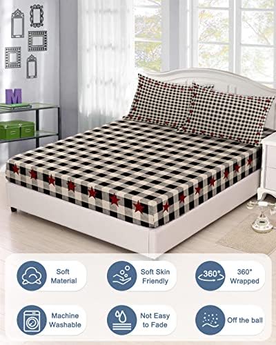Chees D Zone Twin Fitted Sheet with Elastic Red Stars Design