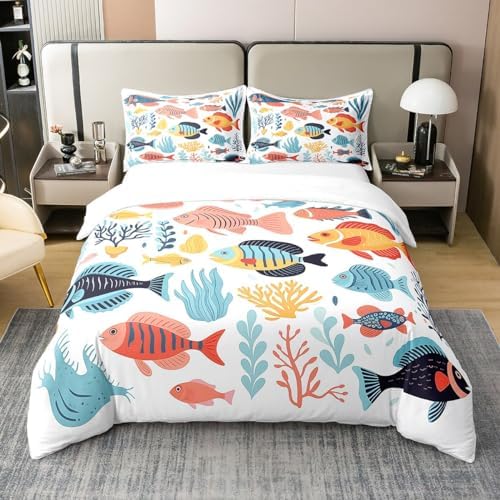 Feelyou Ocean Fish Duvet Cover Set 100 Cotton Kids Cartoon Bedding