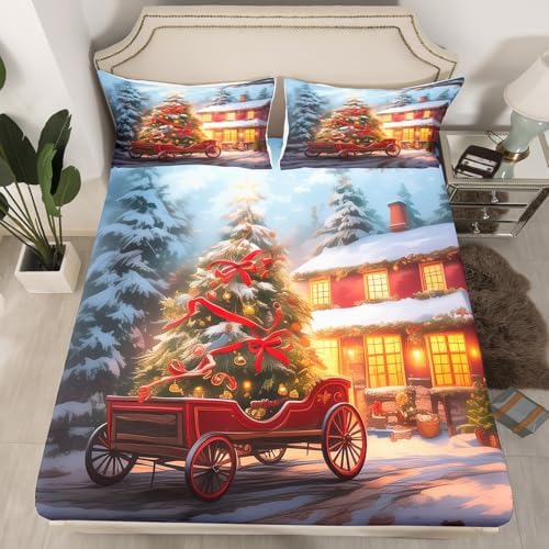 Castle Fairy Christmas Fitted Sheet Set with Pillowcase