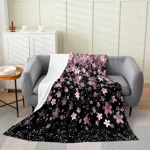 Feelyou Cherry Blossoms Flannel Fleece Throw Blanket Queen 90x90