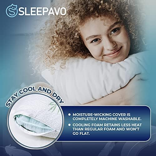 Sleepavo Memory Foam Pillows Set of 2 - Cooling Queen Size