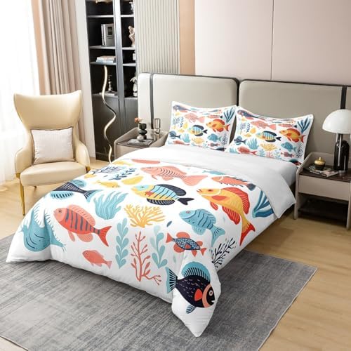 Feelyou Ocean Fish Duvet Cover Set 100 Cotton Kids Cartoon Bedding