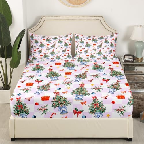 Castle Fairy Christmas Pine Fitted Sheet Twin Set with Pillowcase 1