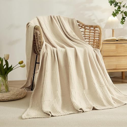 EMME Light Tan Muslin Throw Blanket 50x70