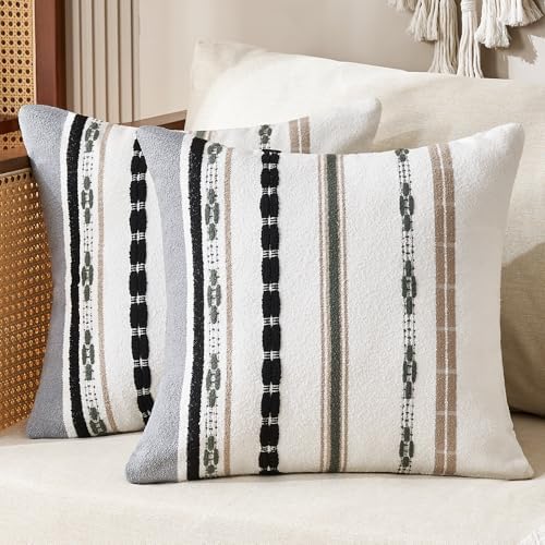 Wosendy Boho Chenille Throw Pillow Covers Set of 2 18x18 Inch