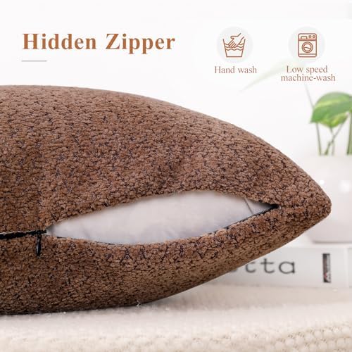 Lewondr Textured Boucle Throw Pillow Covers 18x18 Inch 2 Pack Camel and Brick