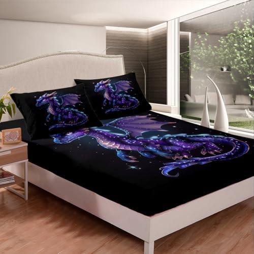 Cute Dragon Fitted Sheet Set Twin Size with 1 Pillowcase