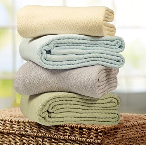 Threadmill Luxury Herringbone Cotton King Blanket Sage Green