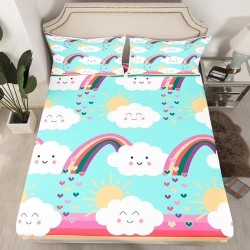 Manfei Rainbow Teal Sheet Set Twin Size
