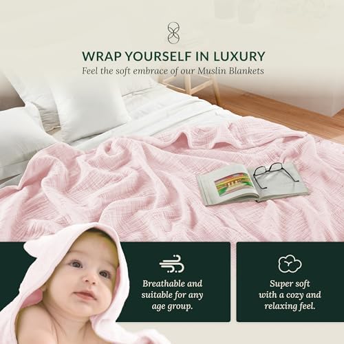 Soft 4 Layer Muslin Cotton Blanket King Size 92x108 Seashell Pink